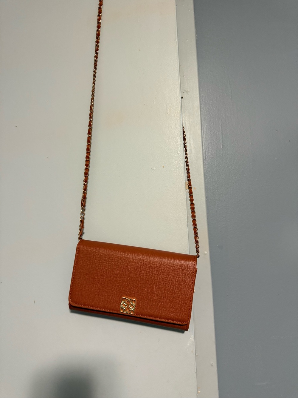 Elegant Women's Crossbody Wallet in Cognac Brown with Gold Accent